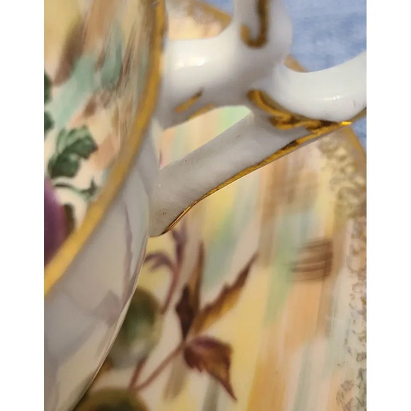 Rare Vintage OLD ROYAL Bone China Teacup & Saucer fruit orchard Gold Rimmed - Picture 8 of 8